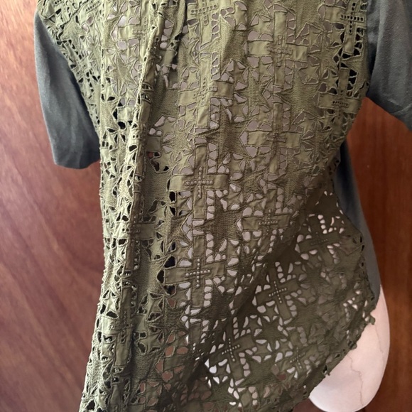 SACAI sz 1 S Dark Olive Green Star Lace Back Pocket T Shirt Tee Short Sleeve - Picture 7 of 12